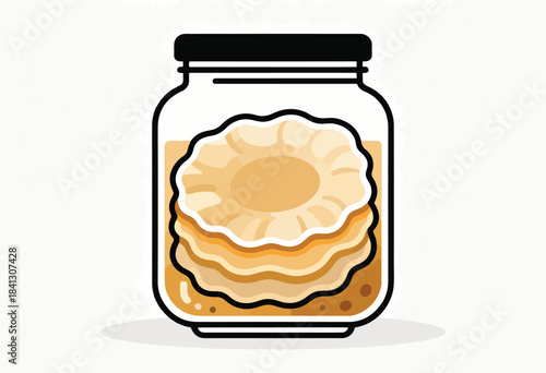 Stacked pancakes in a jar with liquid and a lid