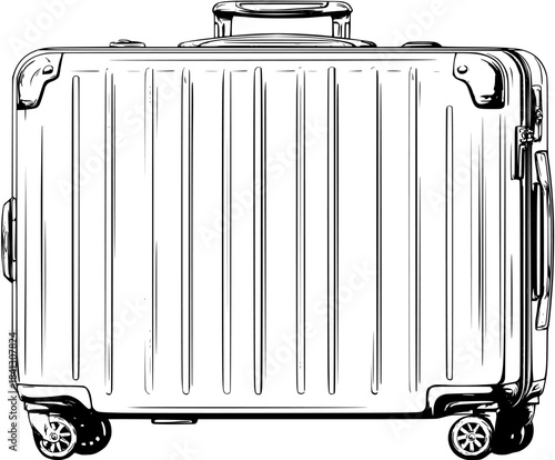 Black White Travel Narrative: Timeless Journeys, Empty Suitcase, Adventure Awaits | Clean, isolated vector art for creative projects.