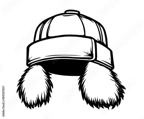 Black White Furry Winter Hat Faux Fur Hood Flaps | Clean, isolated vector art for creative projects.