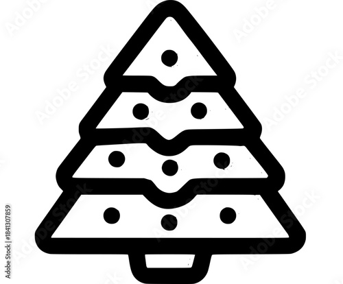 Elegant Black White Christmas Tree Cookie Icon | Clean, isolated vector art for creative projects.