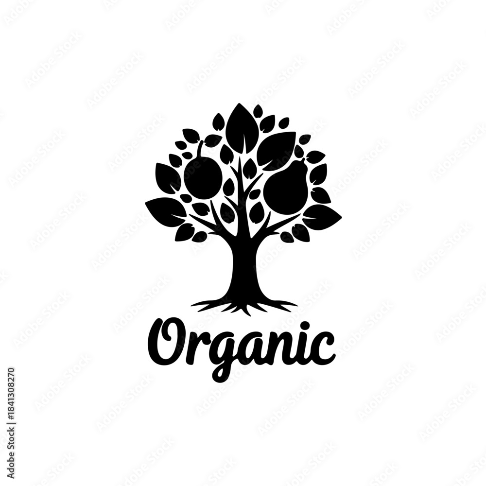 Obraz premium Organic produce tree icon with leaves and ripe fruit, symbolizing healthy eating, natural agriculture, and eco-friendly products. isolated on transparent background