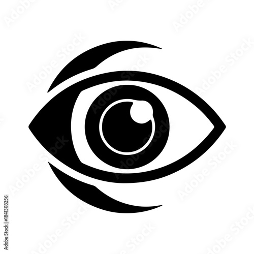 Modern minimalist black and white stylized human eye icon, perfect for vision, observation, insight, and security concepts. isolated on transparent background