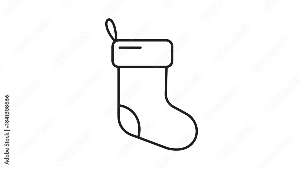 Obraz premium A simple line drawing of a christmas stocking with a cuff and loop, Generative AI