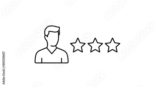 A simple line drawing of a mans head and shoulders with three stars rating symbol, Generative AI