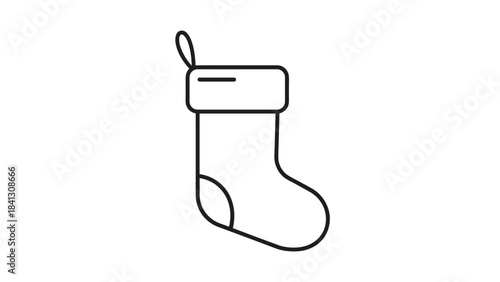 A simple line drawing of a christmas stocking with a cuff and loop, Generative AI