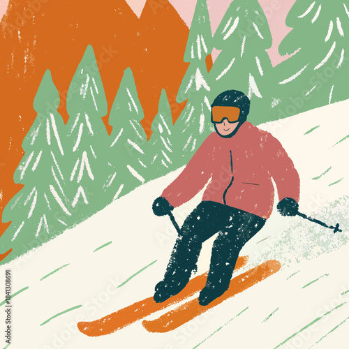 skiing in the mountains