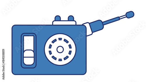 A blue and white icon of a portable radio with an antenna on a, Generative AI