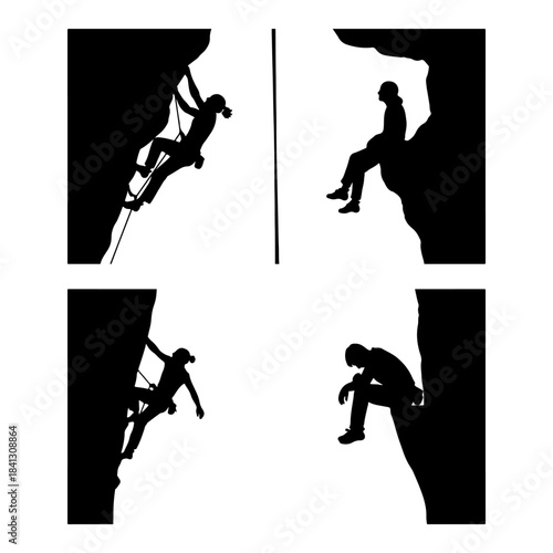 two concept, hope and hopeless man, hopeful trying and hopeless sitting and lost his hope silhouette