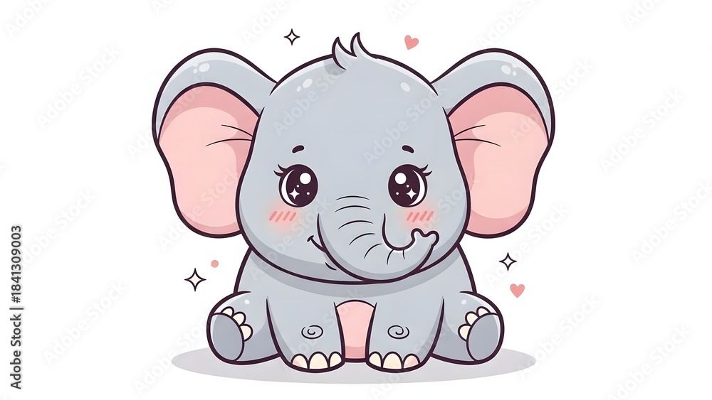 Obraz premium Cute cartoon baby elephant with big ears and sparkling eyes