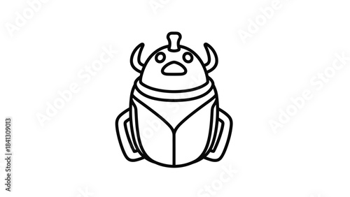 A cute cartoon beetle with a big head and horns on its head standing alone, Generative AI