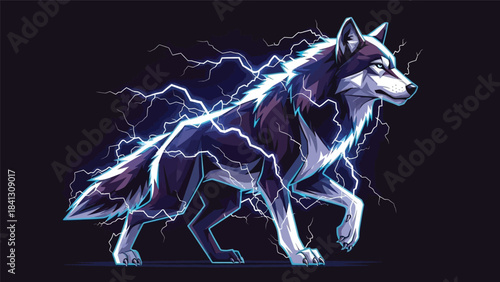Electric Wolf Mascot Illustration. Wild Animal with Lightning Power.