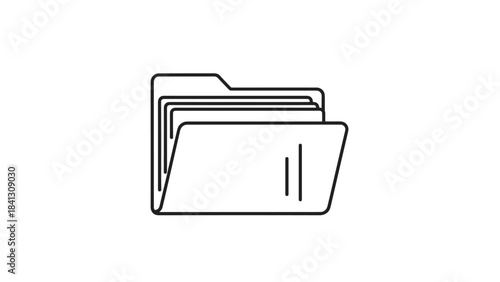 A simple line drawing of a file folder with multiple sheets of paper stacked inside it on a, Generative AI