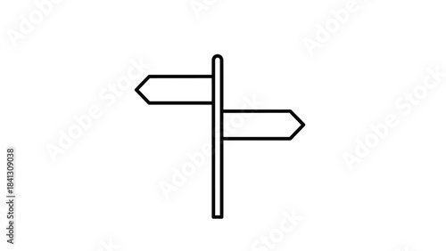 A simple black line drawing of a directional signpost with two arrows on a, Generative AI