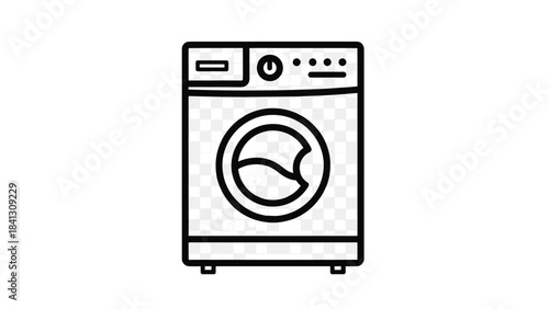 A simple line icon of a washing machine on a transparent background, Generative AI