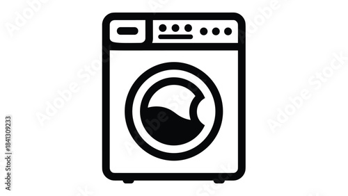 Black and white icon of a washing machine with a simple design, Generative AI