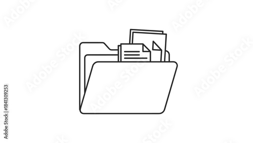 A simple line drawing of a file folder with papers sticking out on a, Generative AI