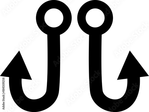 Fishing hook symbol for outdoor sport and ui design, minimalist line vector icon
