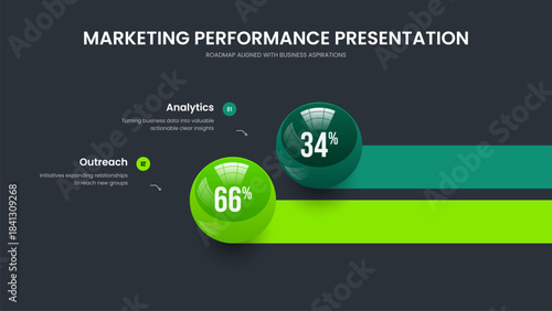 Consulting Overview 2 Element Diagram Presentation Design. Colorful Launch Two Option Chart Slide Layout. Project Introduction Slideshow Template Vector Illustration.