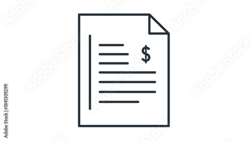 A simple line drawing of a document with a dollar sign on it, Generative AI