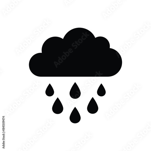 Black silhouette of a rainy cloud with droplets