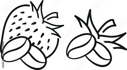strawberry with coffee beans icons in line art style, for menus, mobile apps, packaging and infographics