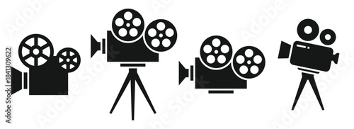  four cinema icons black on a white background