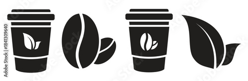four coffee and tea black web icons set 