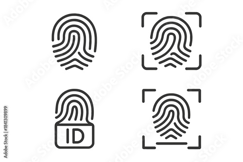 Outline icons for biometric security, digital identification, and fingerprint scanning technology