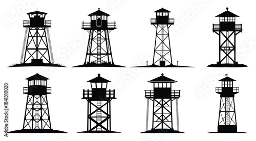 fire lookout tower silhouette clipart bundle