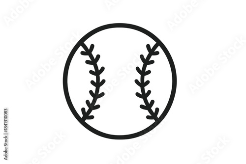 Minimalist black outline drawing of a baseball with classic stitching details