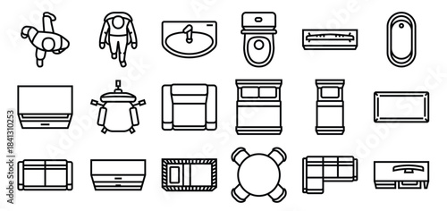 floor plan interior furniture icons set vector