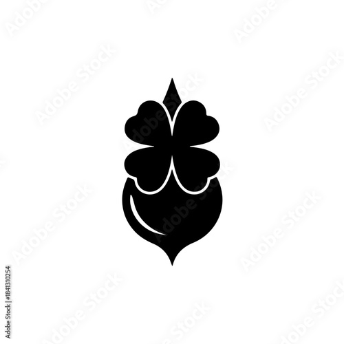 Stylized black shamrock leaf emblem with a diamond shape at the top, representing luck and irish heritage. isolated on transparent background