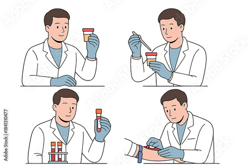 Male laboratory technician performing medical tests and sample analysis in a clinical setting