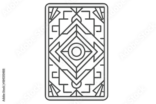 Symmetrical Art Deco style geometric ornamental pattern for playing card or tarot back design