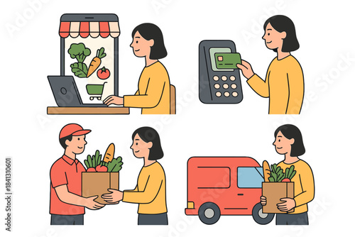 Steps for purchasing fresh food and vegetables through an online store application and receiving home delivery