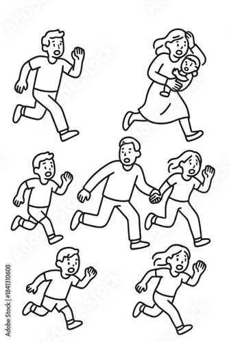 Group of people running in panic and fear during emergency or disaster