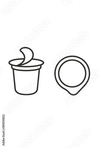 Open plastic food container with peeled foil lid and detached packaging element