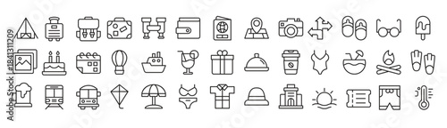 holiday icon set contains such icons as travel bag