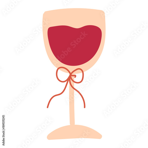 Hand drawn festive crystal glass of expensive red wine, element of winter festival decoration. Simple scribble shape freehand vector icon isolated on white background