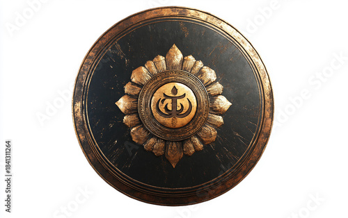 Traditional Sikh Shield Featuring Khanda Emblem Isolated On White Background.