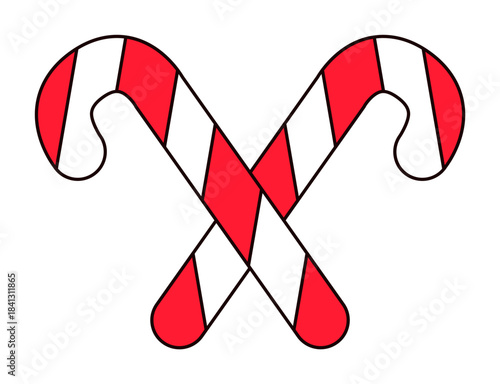 Red And White Sweet Candy. New Year sticker or gift card in old style of 2000. Cartoon Y2K retro sticker on white background