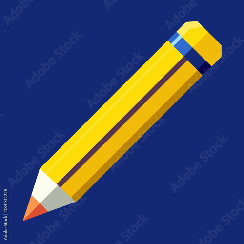 A vibrant yellow vector pencil illustration on a deep blue background