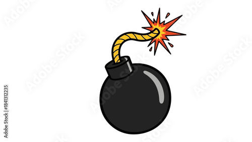 Cartoon bomb with a lit fuse, ready to explode, vector illustration