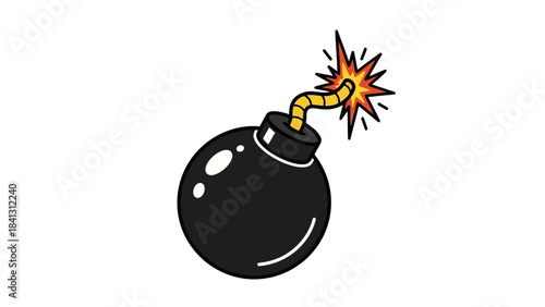 Cartoon bomb with a lit fuse, illustration of an explosive device ready to detonate