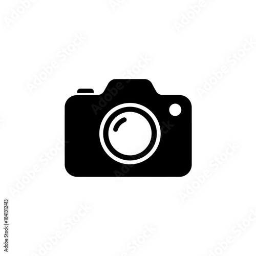 Minimalist black camera icon, a universal symbol for photography, image capture, video, and digital media applications. isolated on transparent background
