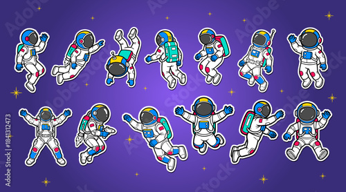 A set of astronauts vector illustration. Bundle character of astronauts character design