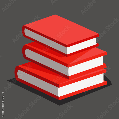 Three red vector books stacked neatly on a dark gray background