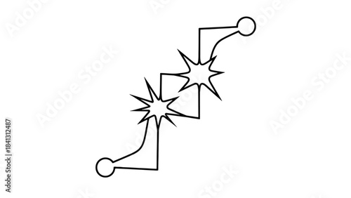Abstract Zigzag Path with Sparkle Effects and Terminal Circles, Vector Illustration