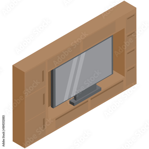 アイソメトリックなテレビの壁面収納されたイメージ素材イラスト