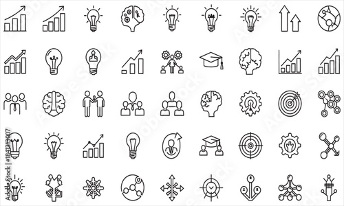 Creative Idea Generation Light Bulb Icons Concept, Innovation Symbols, Graphic Vector Illustration, White Background, Flat Design